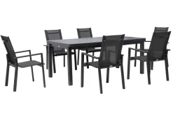 OUTFLEXX Premium Garten-Essgruppe, anthrazit/grau, Alu/Textilene, Ausziehtisch 180/240x100cm, 6 Stapelsessel