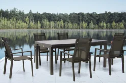 OUTFLEXX Premium Garten-Essgruppe, anthrazit/grau, Alu/Textilene, Ausziehtisch 180/240x100cm, 6 Stapelsessel