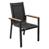 OUTFLEXX Premium Garten-Essgruppe, OUTFLEXX® anthrazit matt, Alu / Glas / Teak, Tisch 180/240x100cm, 8 Stapelsessel