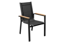 OUTFLEXX Premium Garten-Essgruppe, OUTFLEXX® anthrazit matt, Alu / Glas / Teak, Tisch 180/240x100cm, 8 Stapelsessel