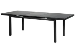 OUTFLEXX Premium Garten-Essgruppe, OUTFLEXX® anthrazit matt, Alu / Glas / Teak, Tisch 180/240x100cm, 8 Stapelsessel