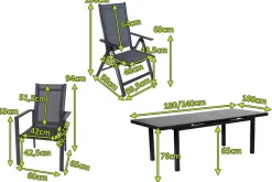 OUTFLEXX Premium Garten-Essgruppe, anthrazit/grau, Alu/Textilene, Ausziehtisch 180/240x100cm, 4 Stapel-, 2 Klappstühle