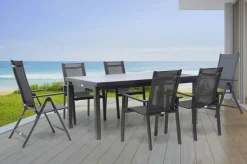 OUTFLEXX Premium Garten-Essgruppe, anthrazit/grau, Alu/Textilene, Ausziehtisch 180/240x100cm, 4 Stapel-, 2 Klappstühle