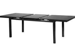 OUTFLEXX Premium Garten-Essgruppe, OUTFLEXX® anthrazit matt, Alu / Glas / Teak, Tisch 180/240 x 100cm, 6 Stapelsessel, 2 Klappstühle