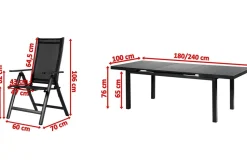 OUTFLEXX Premium Garten-Essgruppe, 8 Personen, ausziehbarer Tisch 180–240 cm, Aluminium/Textilene