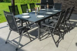 OUTFLEXX Premium Garten-Essgruppe, 8 Personen, ausziehbarer Tisch 180–240 cm, Aluminium/Textilene