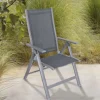 OUTFLEXX Premium Garten-Essgruppe, silber/grau, Alu/Textilene, Ausziehtisch 180/240 x 100 cm, 4 Stapel-, 2 Klappstühle