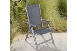 OUTFLEXX Premium Garten-Essgruppe, silber/grau, Alu/Textilene, Ausziehtisch 180/240 x 100 cm, 4 Stapel-, 2 Klappstühle