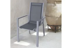 OUTFLEXX Premium Garten-Essgruppe, silber/grau, Alu/Textilene, Ausziehtisch 180/240 x 100 cm, 4 Stapel-, 2 Klappstühle
