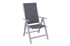 OUTFLEXX Premium Garten-Essgruppe, silber/grau, Alu/Textilene, Ausziehtisch 180/240 x 100 cm, 4 Stapel-, 2 Klappstühle