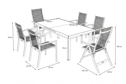 OUTFLEXX Premium Garten-Essgruppe, silber/grau, Alu/Textilene, Ausziehtisch 180/240 x 100 cm, 4 Stapel-, 2 Klappstühle