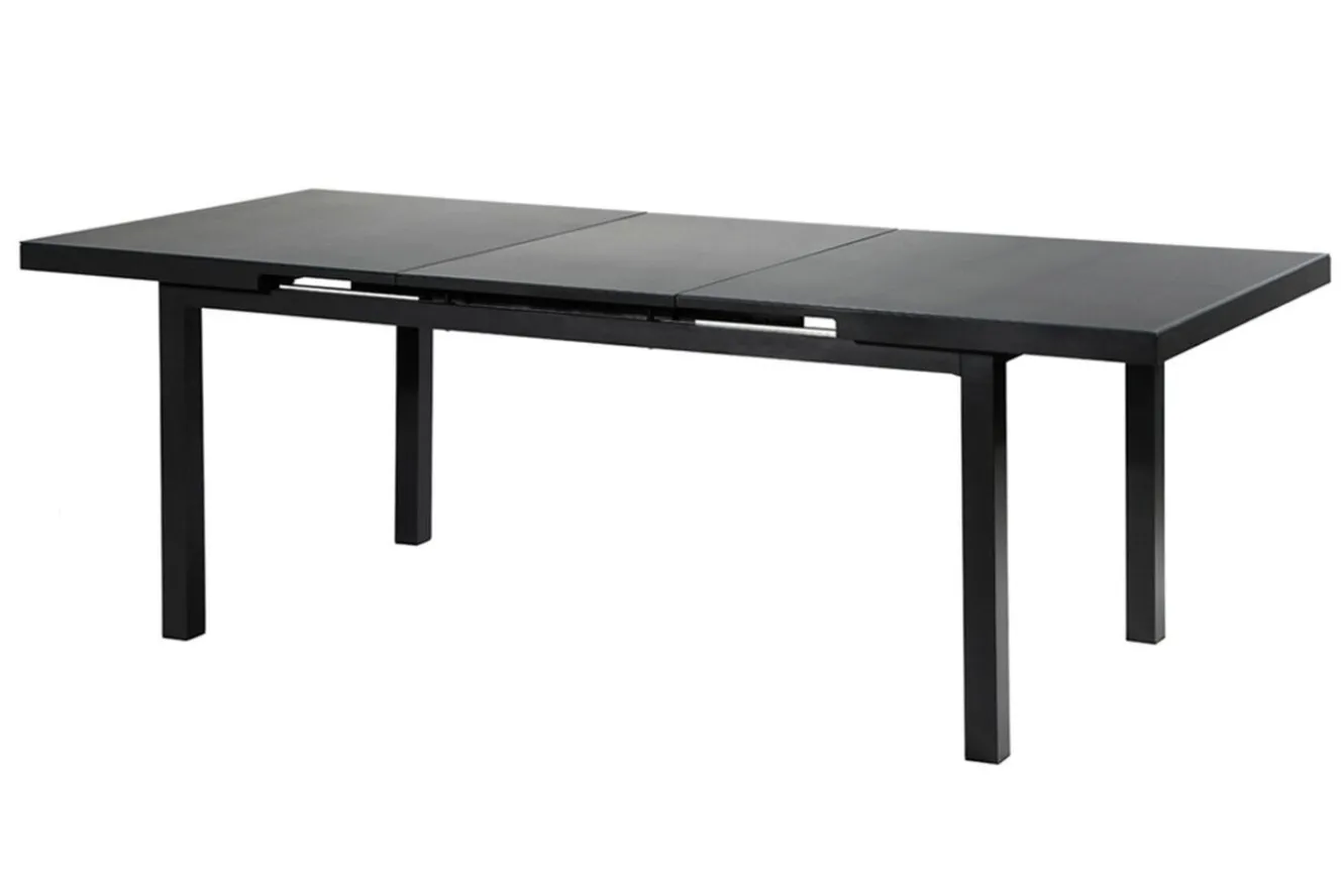 OUTFLEXX Premium Garten-Essgruppe, 6 Personen, ausziehbar, 180-240cm, Alu/Glas/Teak, Stapelsessel