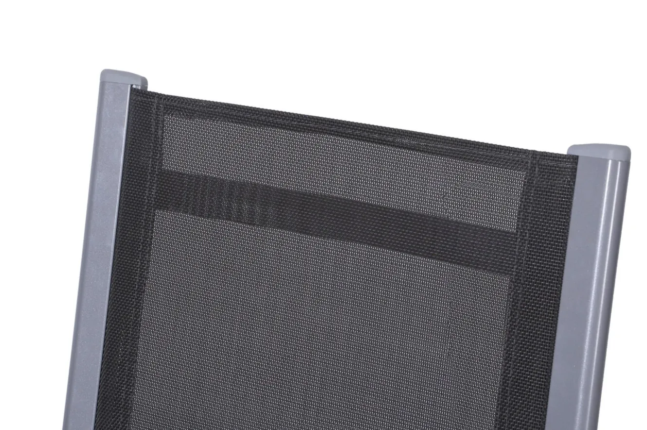 OUTFLEXX Premium Garten-Essgruppe, silber/grau, Alu/Textilene, Ausziehtisch 180/240 x 100 cm, 8 Stapelsessel