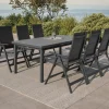 OUTFLEXX Premium Garten-Essgruppe für 6 Personen, anthrazit/grau, Alu/Sicherheitsglas, Tisch ausziehbar, Stühle klappbar, UV-beständig