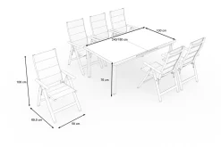 OUTFLEXX Premium Garten-Essgruppe für 6 Personen, anthrazit/grau, Alu/Sicherheitsglas, Tisch ausziehbar, Stühle klappbar, UV-beständig