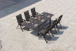 OUTFLEXX Premium Garten-Essgruppe, anthrazit matt/schwarz, Alu/Spraystone/Textilene, 160/260 x 100 cm, 6 Klappstühle inkl. 6 Auflagen