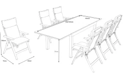 OUTFLEXX Premium Garten-Essgruppe, anthrazit matt/schwarz, Alu/Spraystone/Textilene, 160/260 x 100 cm, 6 Klappstühle inkl. 6 Auflagen