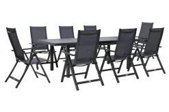 OUTFLEXX Premium Garten-Essgruppe, anthrazit/grau, Alu/Textilene, Ausziehtisch 180/240x100cm, 8 Klappstühle