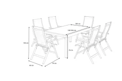 OUTFLEXX Premium Garten-Essgruppe, anthrazit matt/schwarz, Alu/Textilene/Spraystone, Tisch 160/260 x 100 cm, ausziehbar, 6 Klappstühle