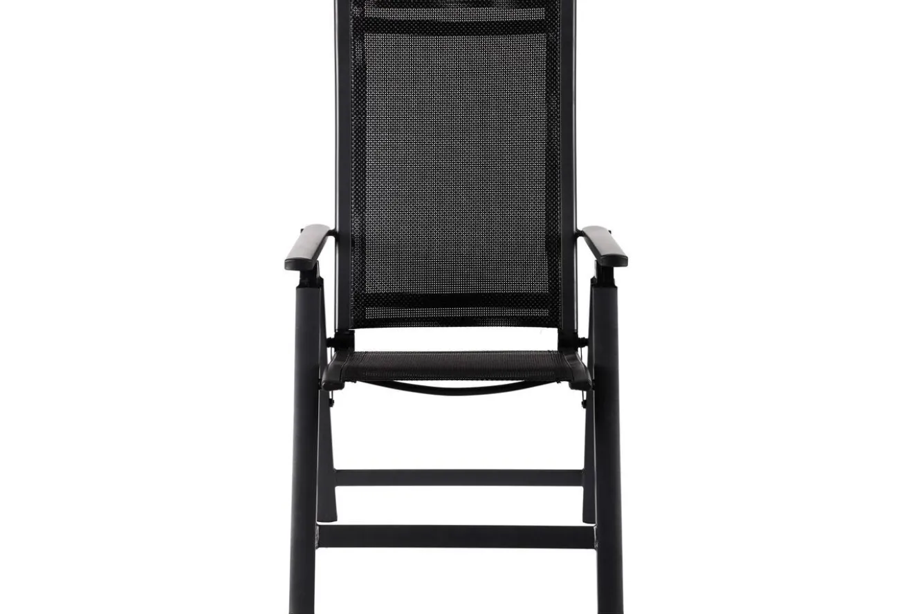 OUTFLEXX Premium Garten-Essgruppe, anthrazit matt/schwarz, Alu/Textilene/Spraystone, Tisch 160/260 x 100 cm, ausziehbar, 6 Klappstühle