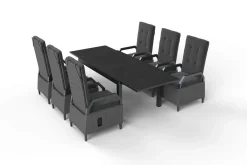 OUTFLEXX Premium Garten-Essgruppe, anthrazit matt/grau, Aluminium Polyrattan, Tisch 160/260 x 100 cm, 6 Dining-Sessel