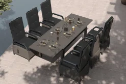 OUTFLEXX Premium Garten-Essgruppe, anthrazit matt/grau, Aluminium Polyrattan, Tisch 160/260 x 100 cm, 6 Dining-Sessel