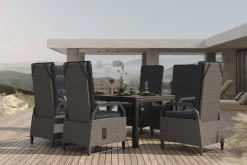 OUTFLEXX Premium Garten-Essgruppe, anthrazit matt/grau, Aluminium Polyrattan, Tisch 160/260 x 100 cm, 6 Dining-Sessel