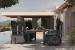 OUTFLEXX Premium Garten-Essgruppe, anthrazit matt/grau, Aluminium Polyrattan, Tisch 160/260 x 100 cm, 6 Dining-Sessel