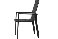 OUTFLEXX Premium Garten-Essgruppe, anthrazit matt/schwarz, Alu/Spraystone/Textilene, Tisch 160/260 x 100 cm, ausziehbar, 6 Stapelsessel inkl. 6 Auflagen