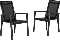 OUTFLEXX Premium Garten-Essgruppe, anthrazit matt/schwarz, Alu/Spraystone/Textilene, Tisch 160/260 x 100 cm, ausziehbar, 6 Stapelsessel inkl. 6 Auflagen