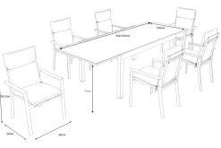 OUTFLEXX Premium Garten-Essgruppe, anthrazit matt/schwarz, Alu/Spraystone/Textilene, Tisch 160/260 x 100 cm, ausziehbar, 6 Stapelsessel inkl. 6 Auflagen