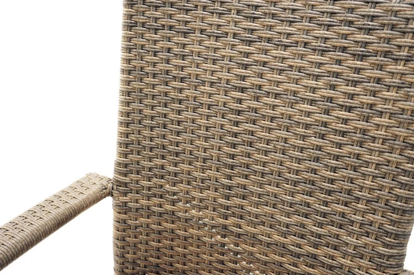 OUTFLEXX Rabida Balkon-Set, champagner-meliert, Polyrattan, Tisch 90x90 cm, 2 Stapelstühle, Glasplatte in Steinoptik