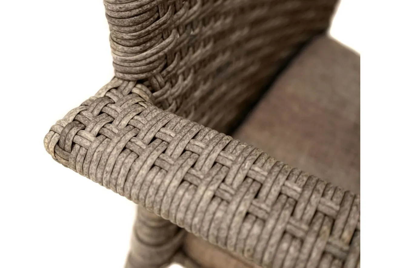 OUTFLEXX Rabida Balkon-Set, champagner-meliert, Polyrattan, Tisch 90x90 cm, 2 Stapelstühle, Glasplatte in Steinoptik