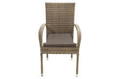 OUTFLEXX Rabida Balkon-Set, champagner-meliert, Polyrattan, Tisch 90x90 cm, 2 Stapelstühle, Glasplatte in Steinoptik