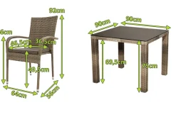 OUTFLEXX Rabida Balkon-Set, champagner-meliert, Polyrattan, Tisch 90x90 cm, 2 Stapelstühle, Glasplatte in Steinoptik
