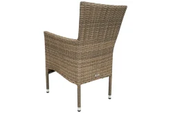 OUTFLEXX Rabida Balkon-Set, champagner-meliert, Polyrattan, Tisch 90x90 cm, 2 Stapelsessel, Glasplatte in Steinoptik