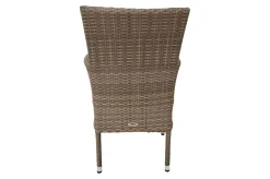 OUTFLEXX Rabida Balkon-Set, champagner-meliert, Polyrattan, Tisch 90x90 cm, 2 Stapelsessel, Glasplatte in Steinoptik
