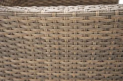 OUTFLEXX Rabida Balkon-Set, champagner-meliert, Polyrattan, Tisch 90x90 cm, 2 Stapelsessel, Glasplatte in Steinoptik