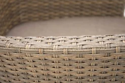 OUTFLEXX Rabida Balkon-Set, champagner-meliert, Polyrattan, Tisch 90x90 cm, 2 Stapelsessel, Glasplatte in Steinoptik