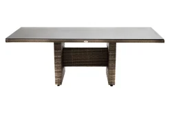 OUTFLEXX Rabida Dining Tisch, champagner-meliert, Polyrattan, 220 x 100 cm, Glasplatte in Steinoptik
