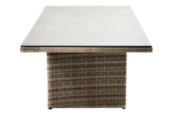 OUTFLEXX Rabida Dining Tisch, champagner-meliert, Polyrattan, 220 x 100 cm, Glasplatte in Steinoptik