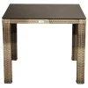 OUTFLEXX Rabida Dining Tisch, champagner-meliert, Polyrattan, 90 x 90 cm, Glasplatte in Steinoptik