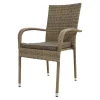 OUTFLEXX Rabida Garten-Essgruppe, champagner-meliert, Polyrattan, Tisch 90 x 90 cm, 4 Stapelstühle, Glasplatte in Steinoptik