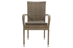 OUTFLEXX Rabida Garten-Essgruppe, champagner-meliert, Polyrattan, Tisch 90 x 90 cm, 4 Stapelstühle, Glasplatte in Steinoptik