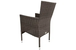 OUTFLEXX Rocking Balkon-Set, grau/braun-meliert, Polyrattan, Tisch 90x90 cm, 2 Stapelsessel, Glasplatte in Steinoptik