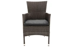 OUTFLEXX Rocking Balkon-Set, grau/braun-meliert, Polyrattan, Tisch 90x90 cm, 2 Stapelsessel, Glasplatte in Steinoptik