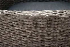 OUTFLEXX Rocking Balkon-Set, grau/braun-meliert, Polyrattan, Tisch 90x90 cm, 2 Stapelsessel, Glasplatte in Steinoptik