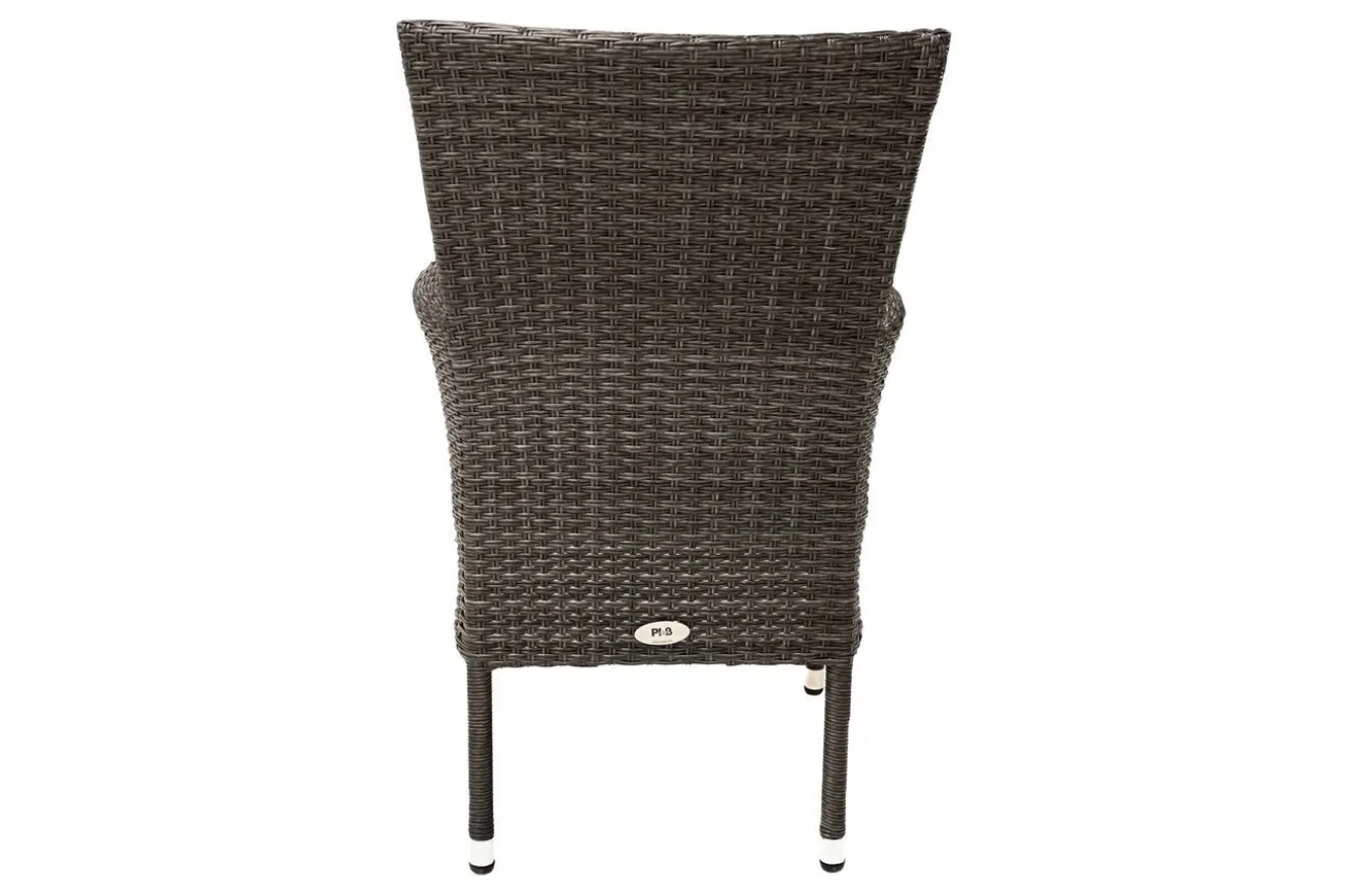 OUTFLEXX Rocking Balkon-Set, grau/braun-meliert, Polyrattan, Tisch 90x90 cm, 2 Stapelsessel, Glasplatte in Steinoptik