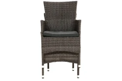 OUTFLEXX Rocking Balkon-Set, grau/braun-meliert, Polyrattan, Tisch 90x90 cm, 2 Stapelsessel, Glasplatte in Steinoptik