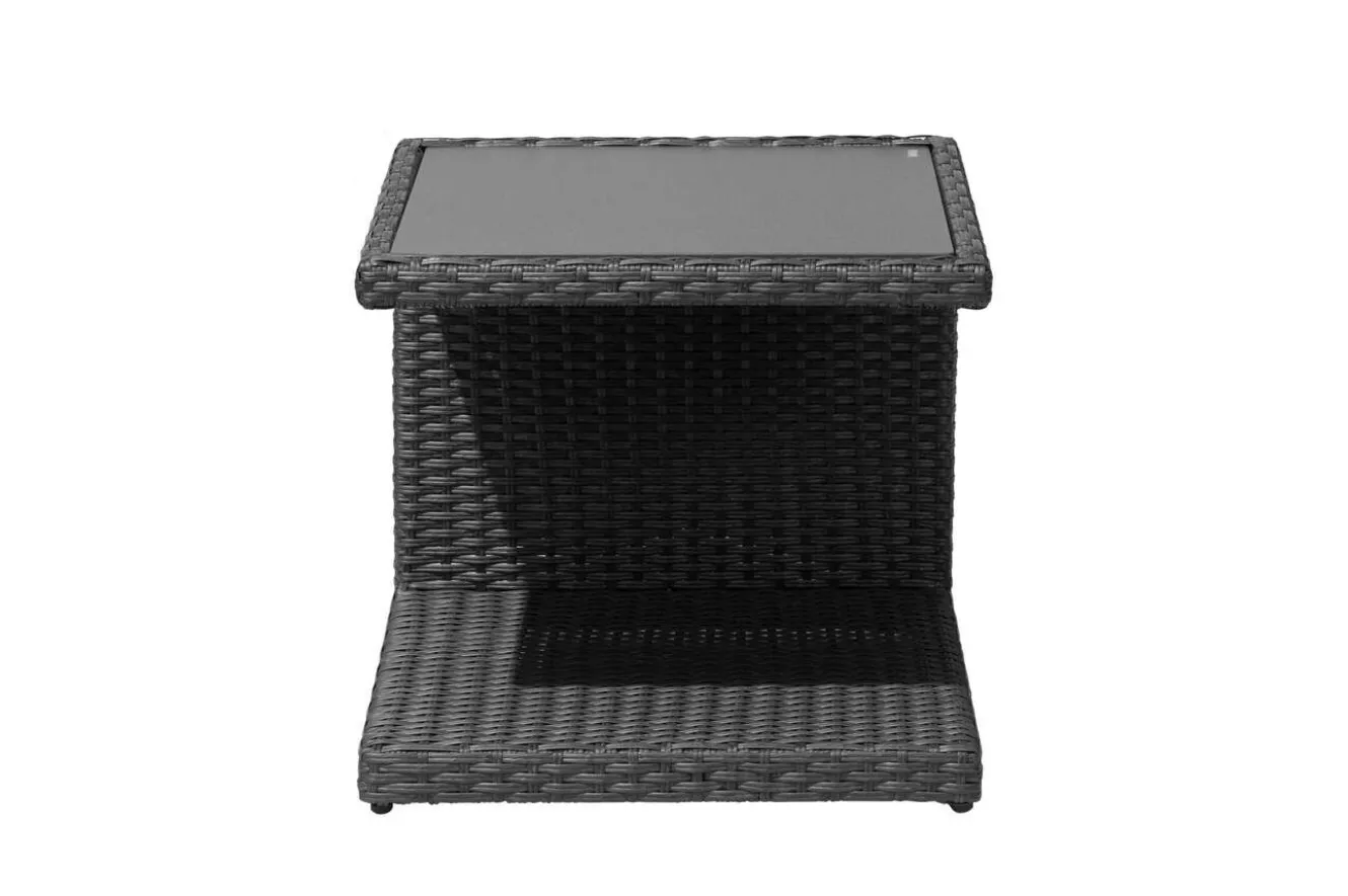 OUTFLEXX Rocking Beistelltisch, grau/braun-meliert, Polyrattan, 50x45x50 cm, Glasplatte in Steinoptik